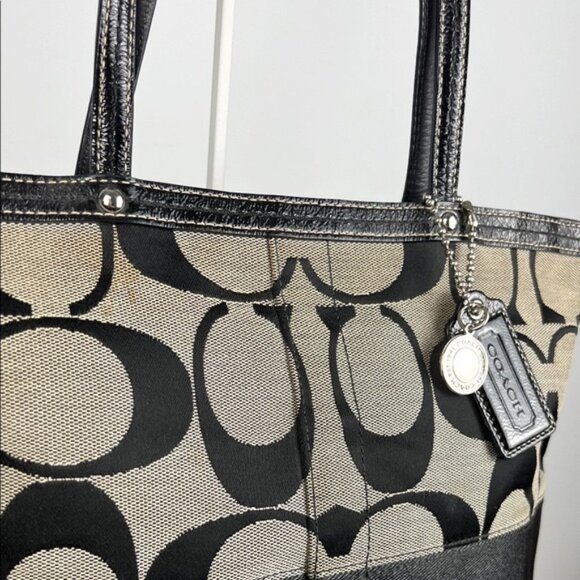 Coach Signature Monogram Stripe Patent Leather Tote Shoulder Bag F13548 - Picture 2 of 16